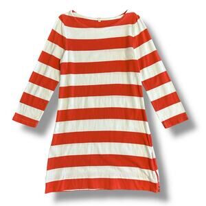 J.Crew‎ Red White Striped Cotton Dress Tunic Medium Boatneck 3/4 Sleeve Side Zip